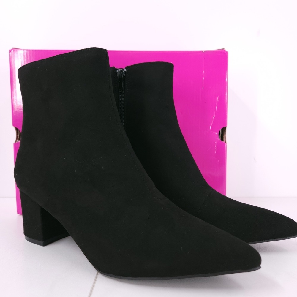 Sugar SGR Nightlife Black Micro Booties Block Heel Pointy Toe Womens 9.5 M